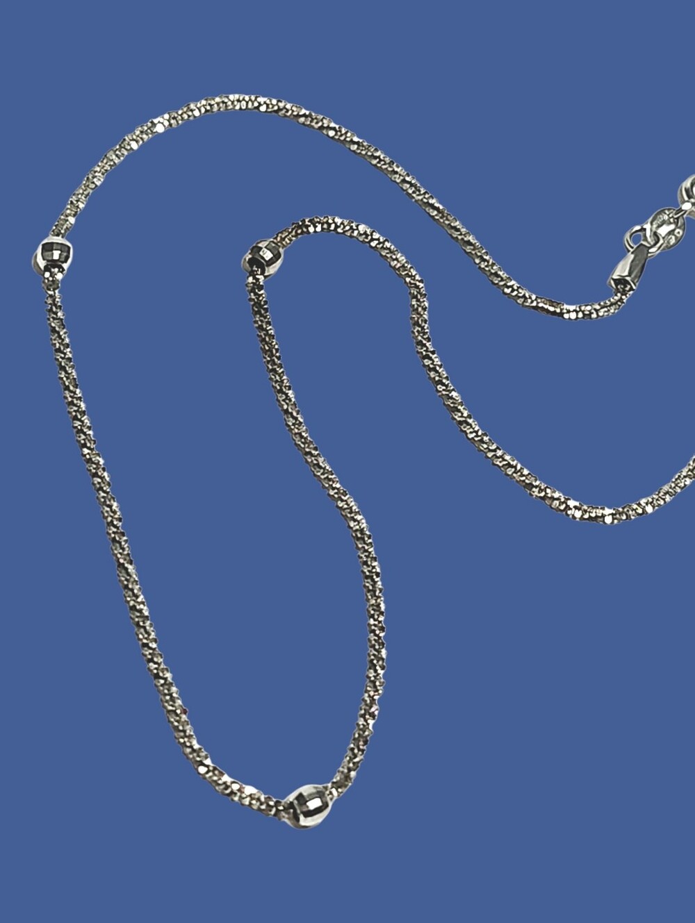 10K White Gold Rope & Balls Chain Anklet size 10.5" Italy
